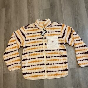 Dickies Falkville Fleece Jacket Men's M Sherpa Winter Red Cream Yellow Striped